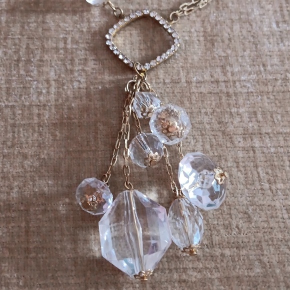 Gold Tone Three Strand Crystal Statement Necklace - Picture 5 of 6